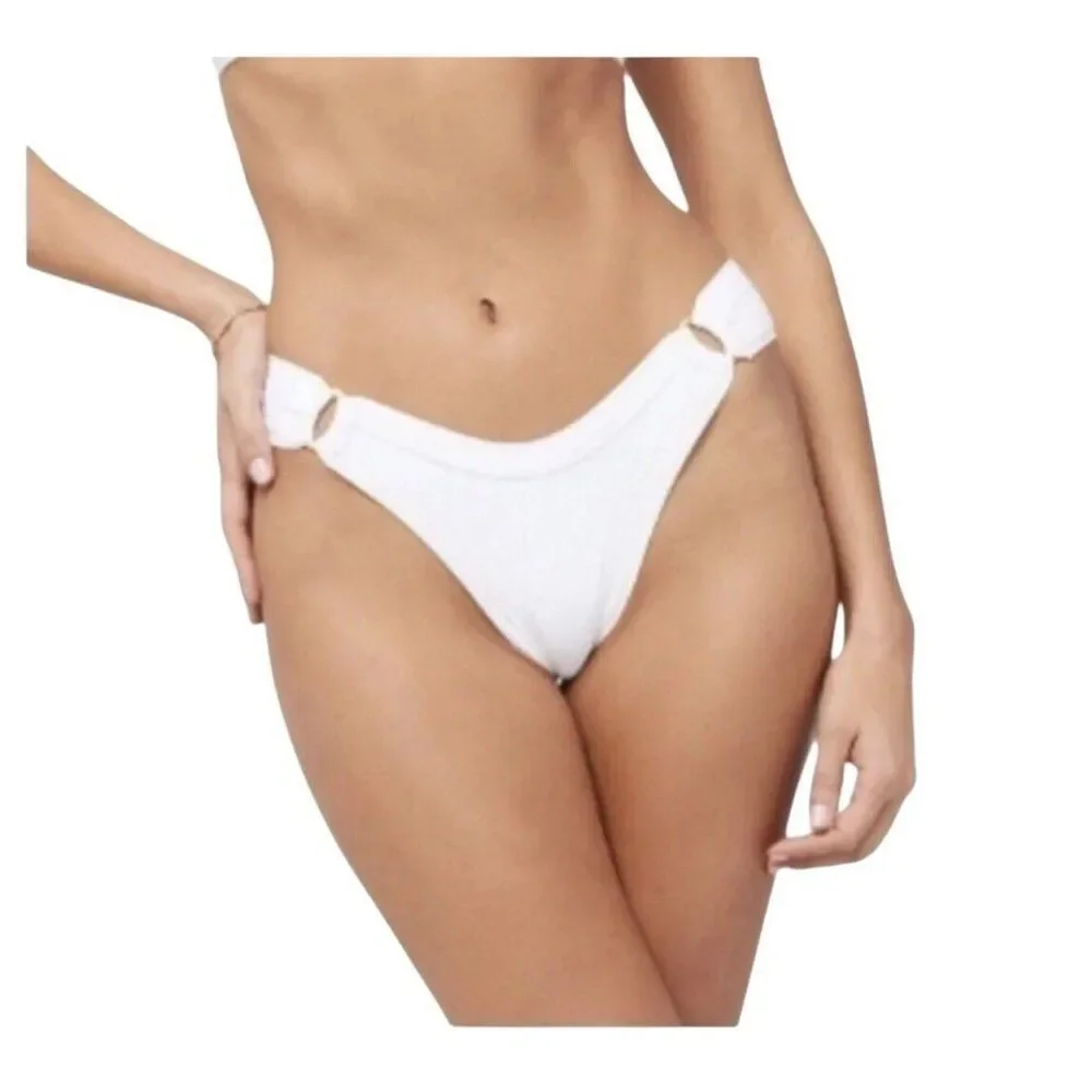 L Space Anna Bitsy Bikini Bottom Womens Medium White Ribbed‎ RHANB22